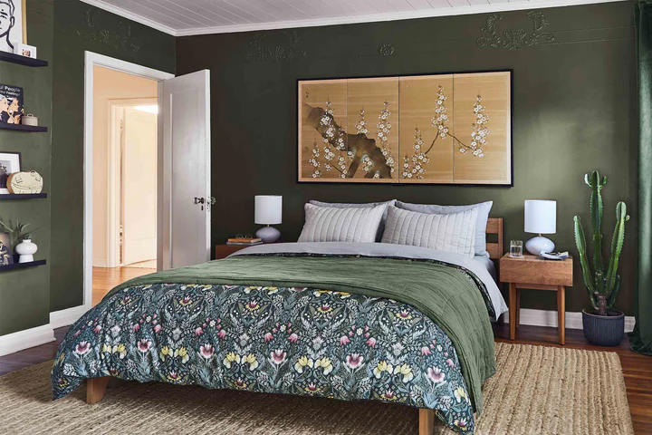 Interior bedroom painting — deep green finish by Scollo Painting Inc.